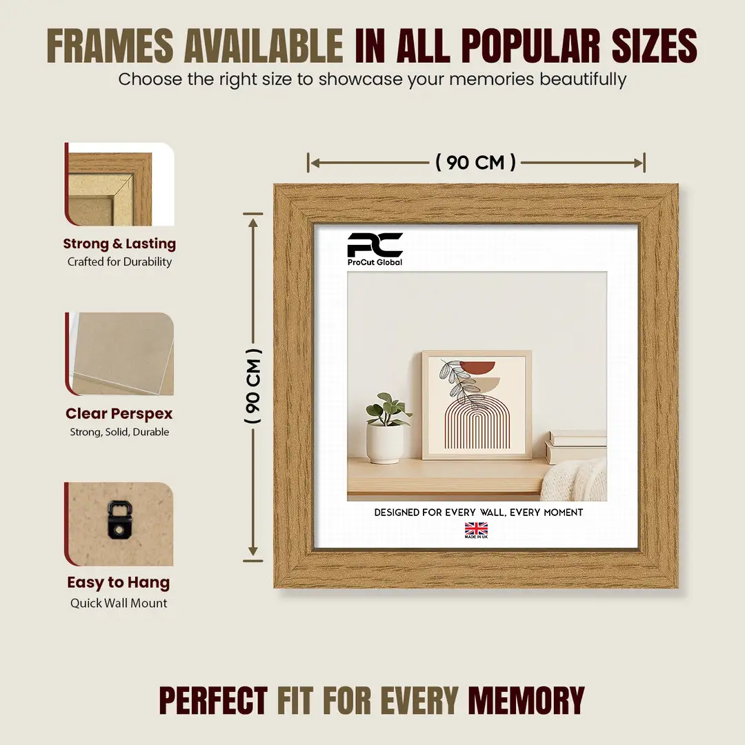 90x90cm Modern Oak Picture Frame - Elegant Wall Frame With Perspex Front thumbnail 4