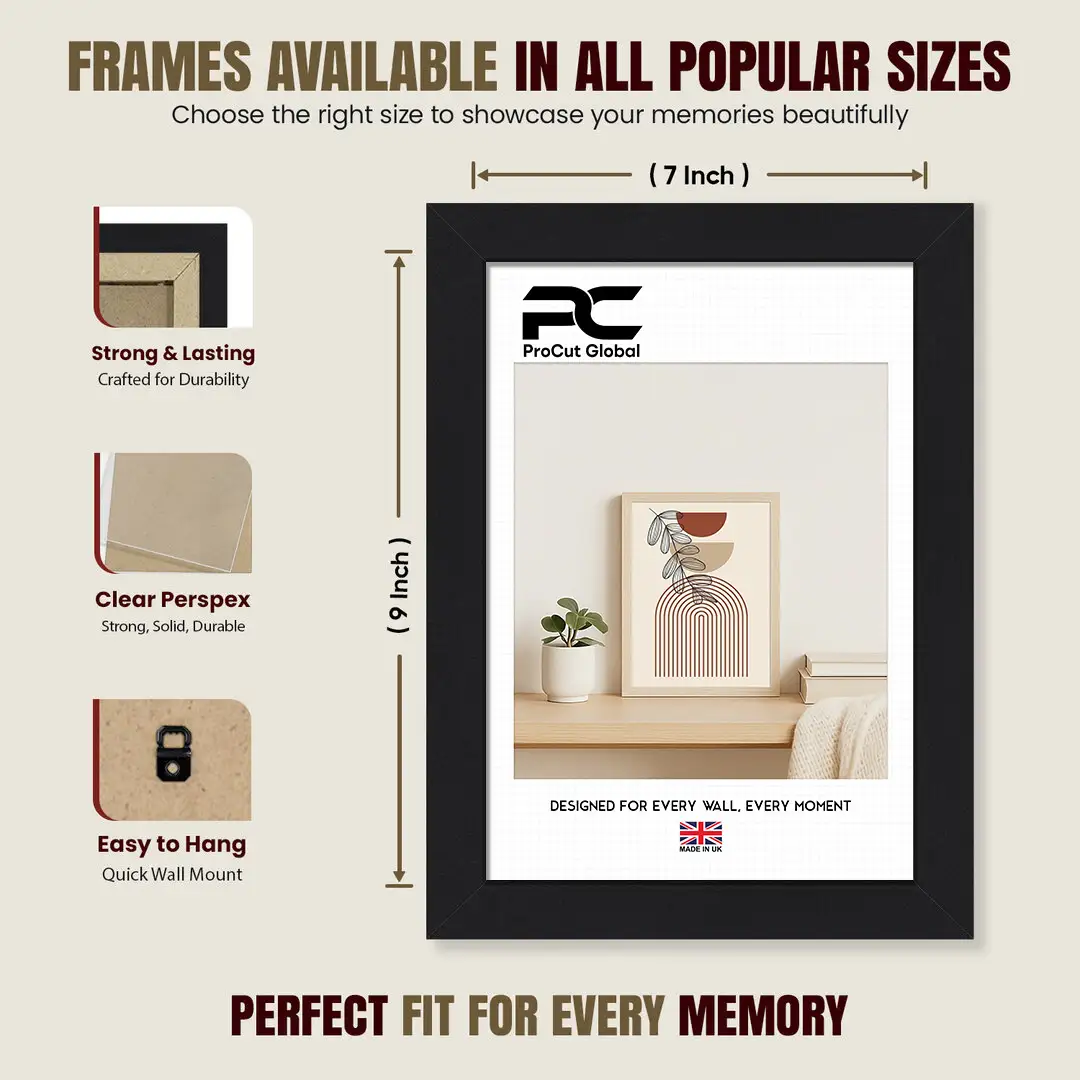 9x7" Modern Mat Black Picture Frame | Beautiful Wall Frame With Perspex Front thumbnail 4