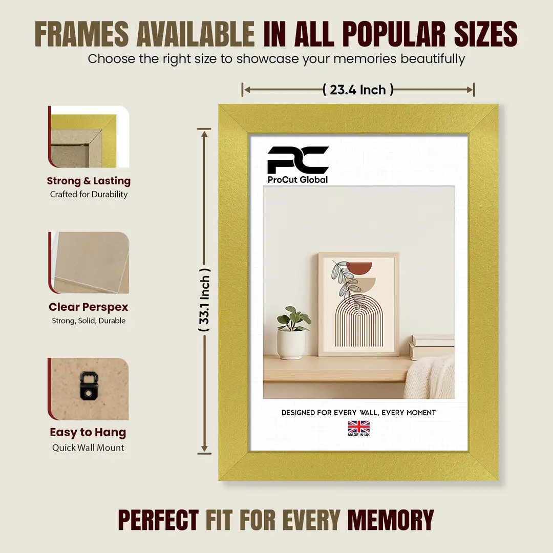 A1 Modern Gold Picture Frame - Elegant Wall Frame With Perspex Front thumbnail 4