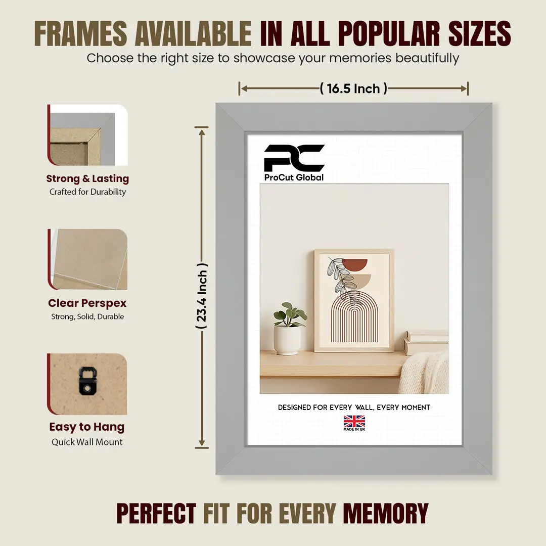 A2 Modern Light Grey Picture Frame - Elegant Wall Frame With Perspex Front thumbnail 4