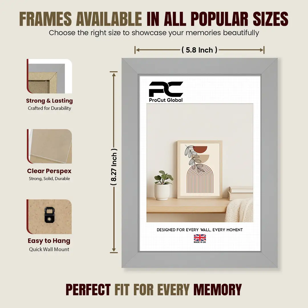A5 Modern Light Grey Picture Frame - Premium Photo Frame With Perspex Front thumbnail 4