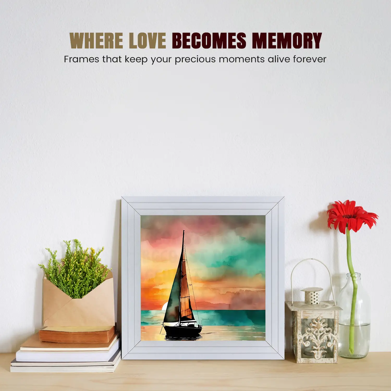 15x15cm Modern Step White Picture Frame | Graceful Wooden Photo Frame For Wall Decor thumbnail 2