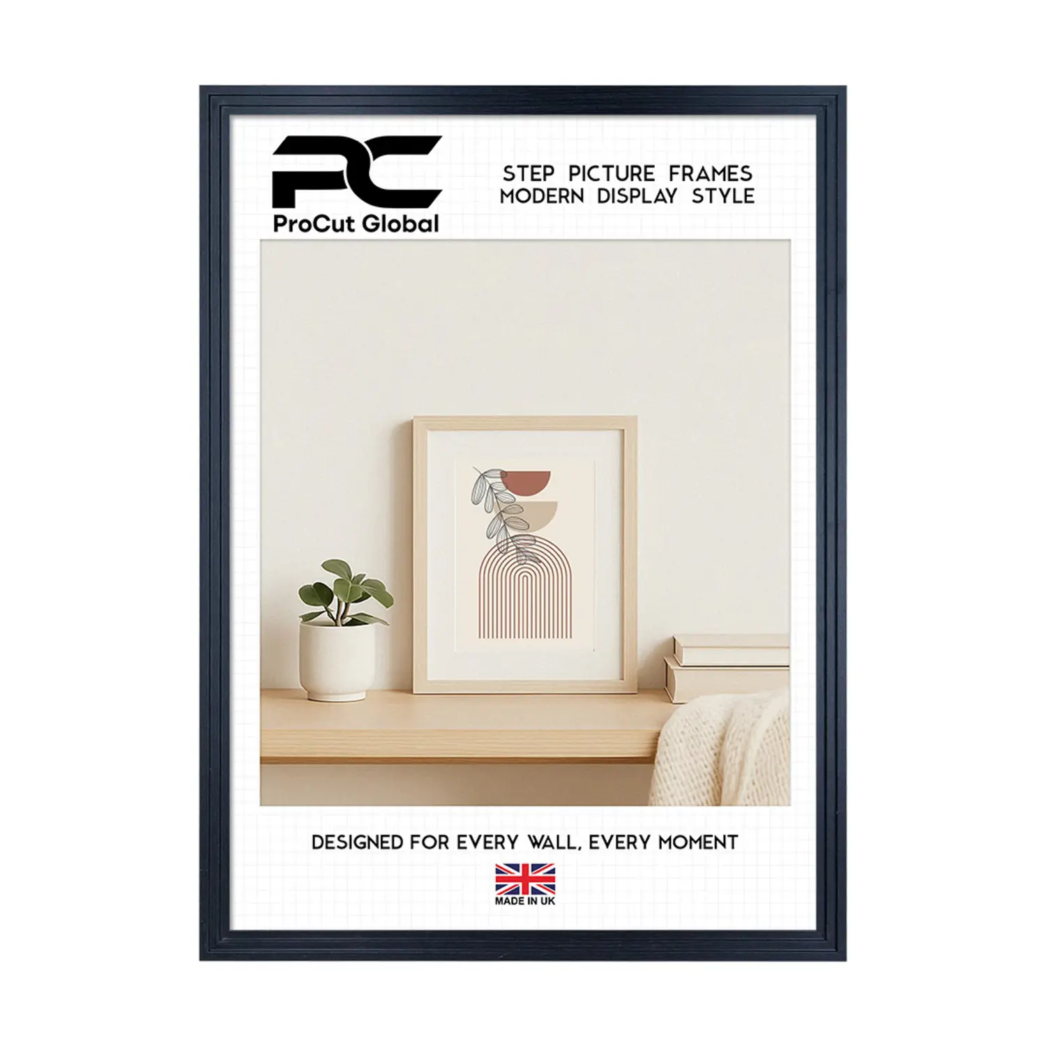 60x40cm Modern Step Black Picture Frame | Elegant Wooden Photo Frame With Perspex Front