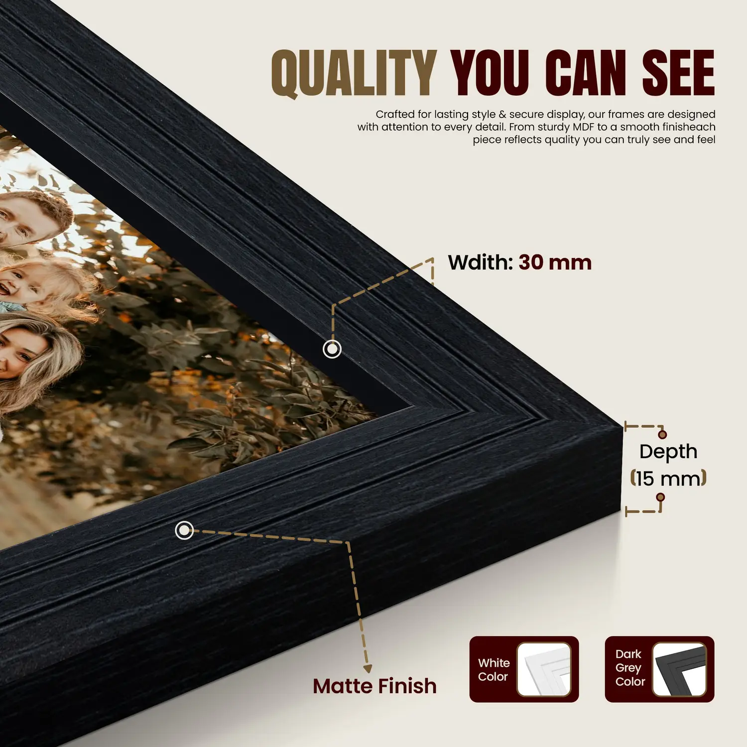 60x40cm Modern Step Black Picture Frame | Elegant Wooden Photo Frame With Perspex Front thumbnail 6