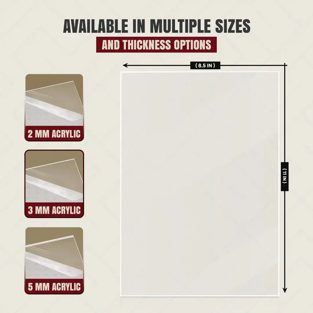11x8.5" 5mm Laser Cut Acrylic Sheet For Picture Frames | Clear & Durable Acrylic Panel thumbnail 2