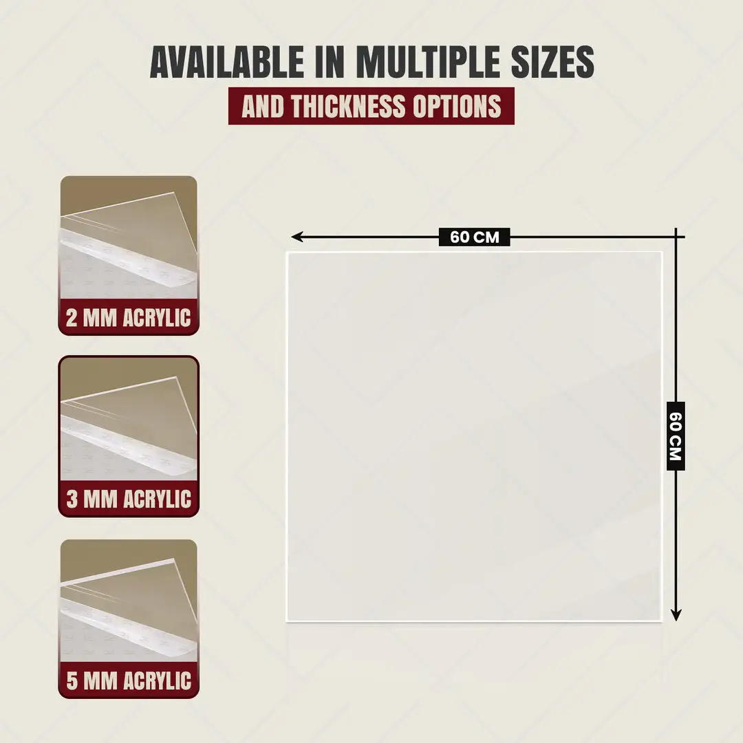 60x60cm 5mm Laser Cut Acrylic Sheet For Photo Frames & DIY Projects | Clear Perspex Panel thumbnail 2