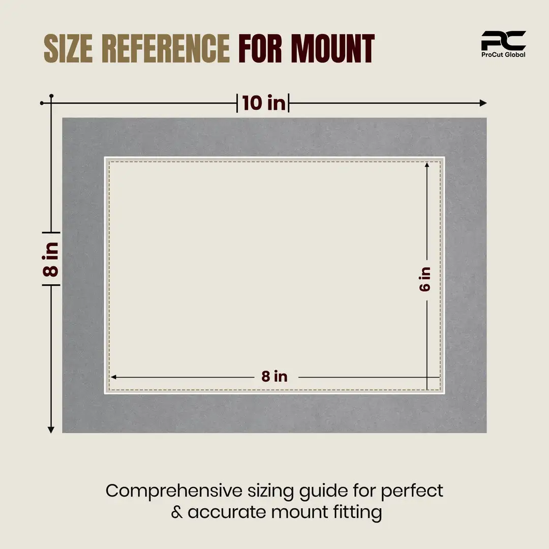 Mid Grey 10x8" Picture Mount With 8x6" Aperture | Acid-Free Mat Board For Picture Frames thumbnail 3