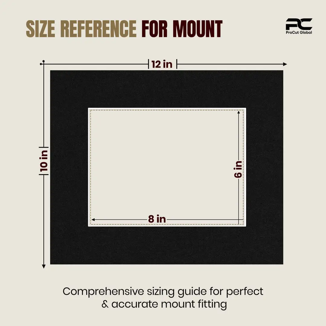 Black 12x10" Picture Mount With 8x6" Aperture | Acid-Free Mat Board For Picture Frames thumbnail 3