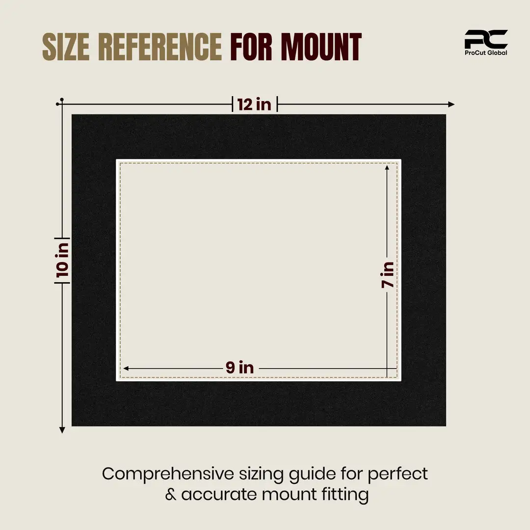 Black 12x10" Picture Mount With 9x7" Aperture | Acid-Free Picture Mount Board thumbnail 3