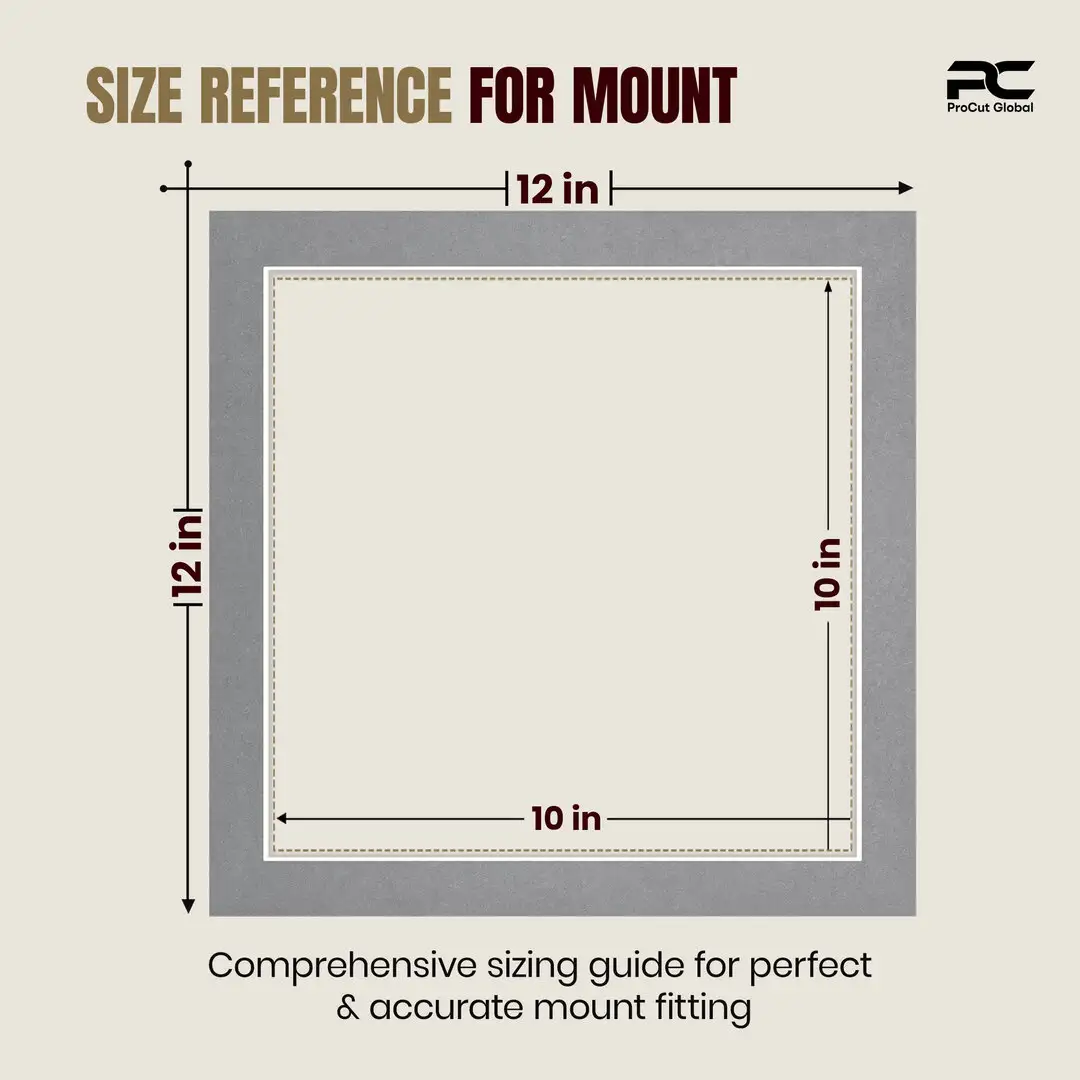 Mid Grey 12x12" Picture Mount With 10x10" Aperture | Acid-Free Mat Board For Picture Frames thumbnail 3