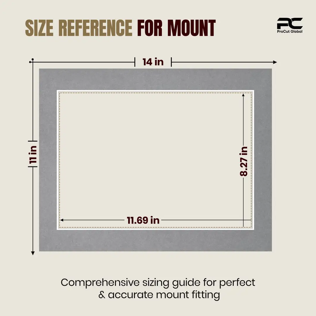 Mid Grey 14x11" Picture Mount With A4 Aperture | Acid-Free Picture Mount Board thumbnail 3