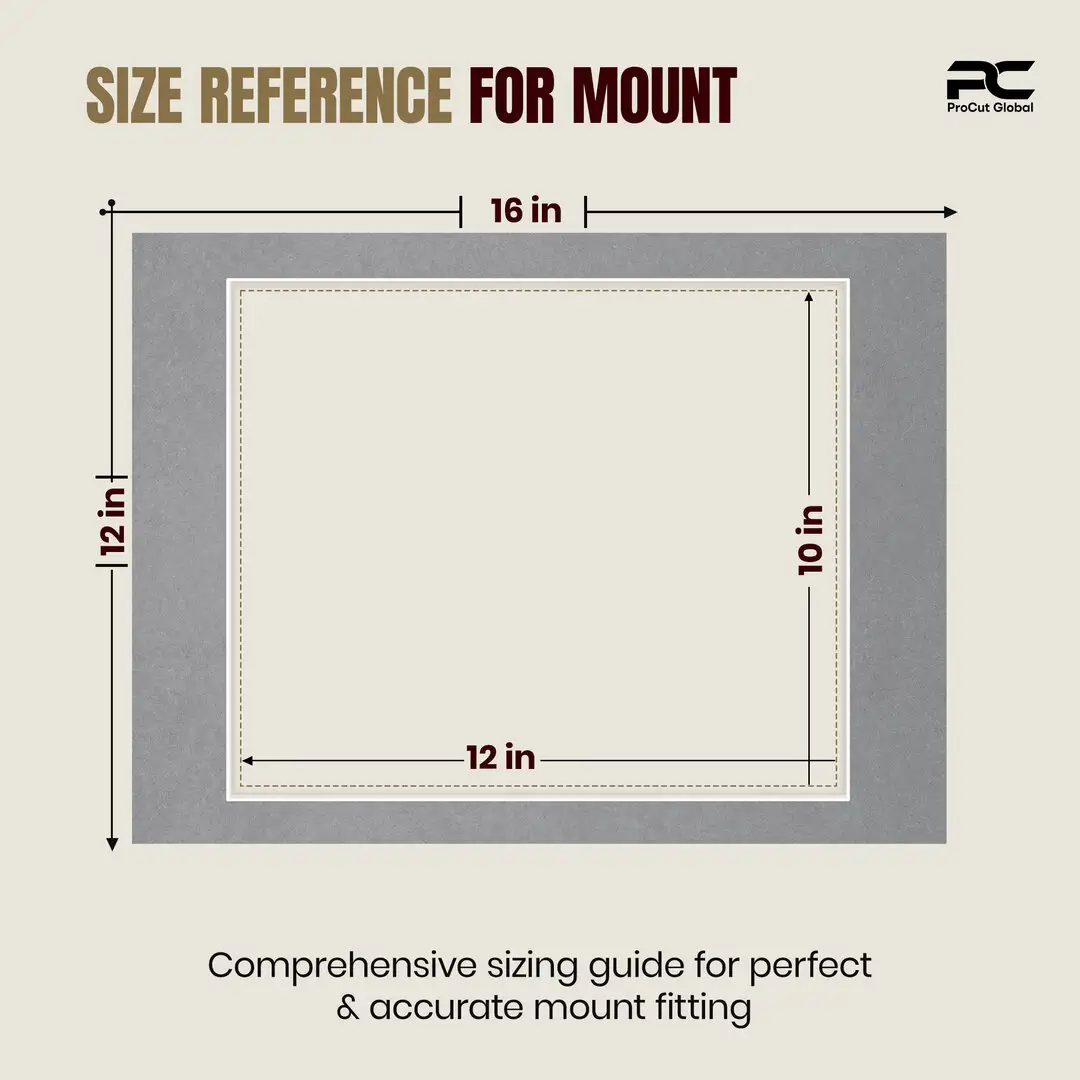 Mid Grey 16x12" Picture Mount With 12x10" Aperture | Acid-Free Mat Board For Picture Frames thumbnail 3