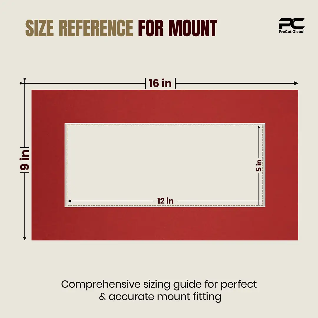 Crimson 16x9" Picture Mount With 12x5" Aperture | Acid-Free Mat Board For Picture Frames thumbnail 3