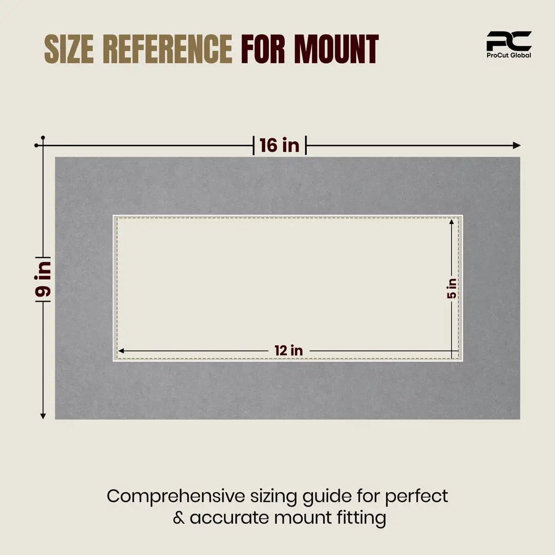 Mid Grey 16x9" Picture Mount With 12x5" Aperture | Acid-Free Mat Board For Photos & Artwork thumbnail 3