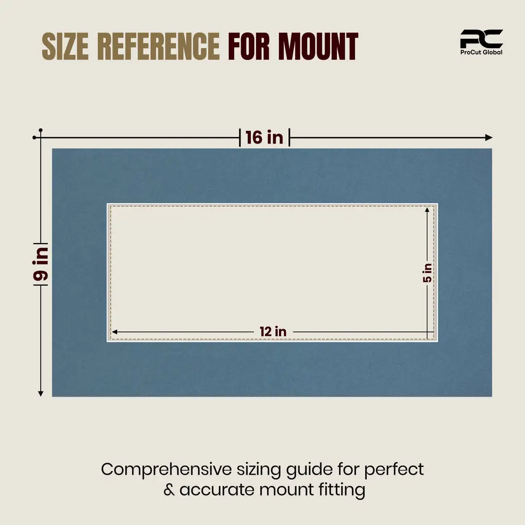 Pompador 16x9" Picture Mount With 12x5" Aperture | Acid-Free Mat Board For Picture Frames thumbnail 3