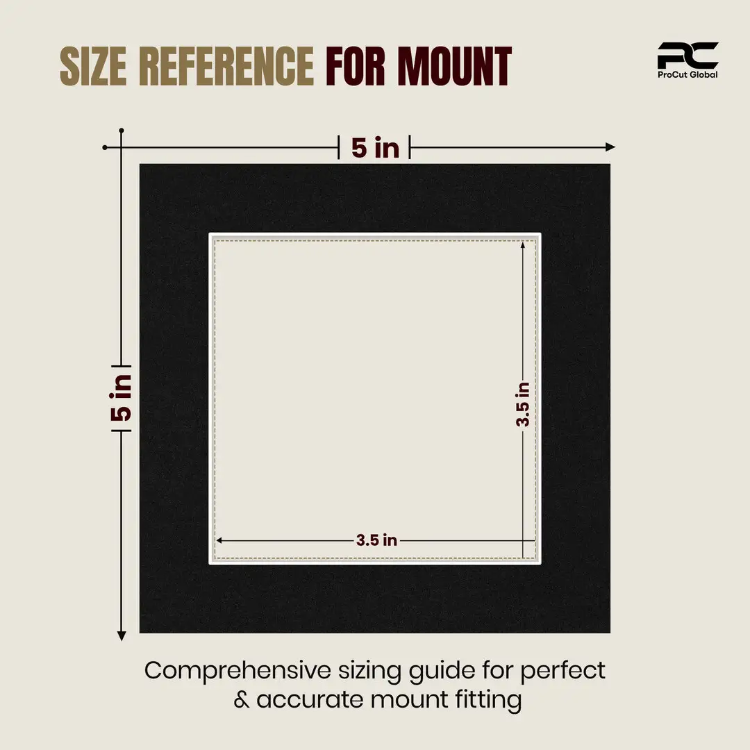 Black 5x5" Picture Mount With 3.5x3.5" Aperture | Acid-Free Mat Board For Picture Frames thumbnail 3