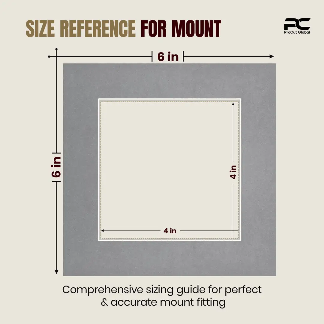 Mid Grey 6x6" Picture Mount With 4x4" Aperture | Acid-Free Mat Board For Photos & Artwork thumbnail 3