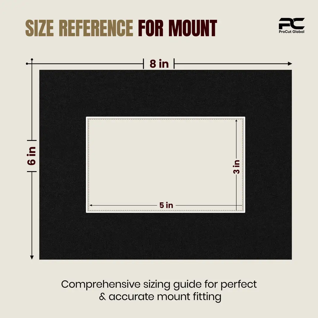 Black 8x6" Picture Mount With 5x3" Aperture | Acid-Free Mat Board For Photos & Artwork thumbnail 3