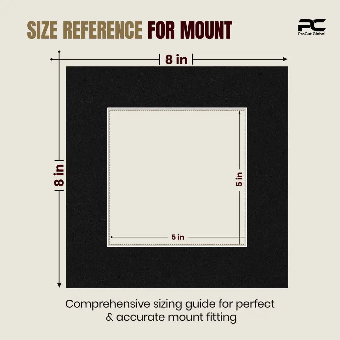 Black 8x8" Picture Mount With 5x5" Aperture | Acid-Free Mat Board For Picture Frames thumbnail 3
