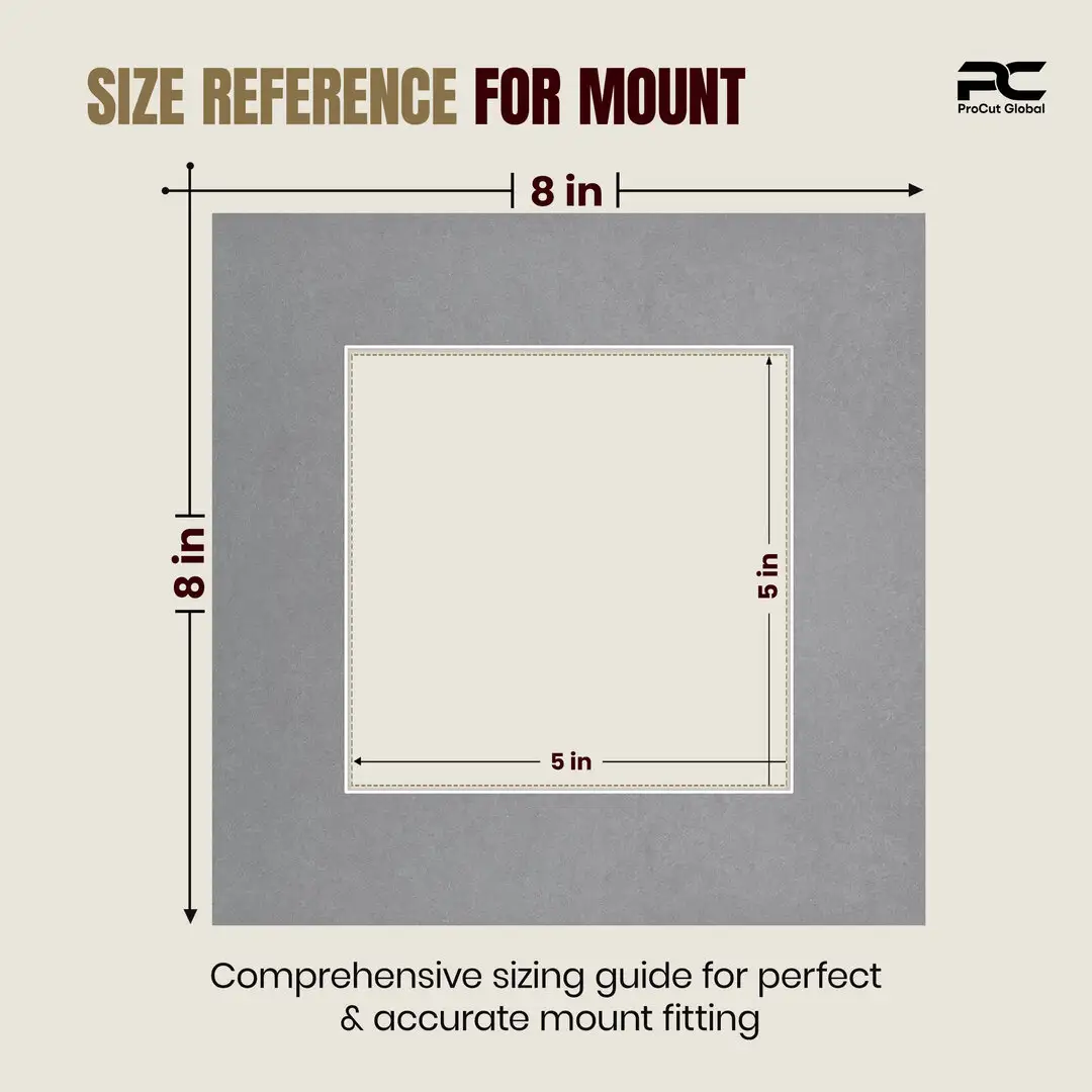 Mid Grey 8x8" Picture Mount With 5x5" Aperture | Acid-Free Mat Board For Picture Frames thumbnail 3