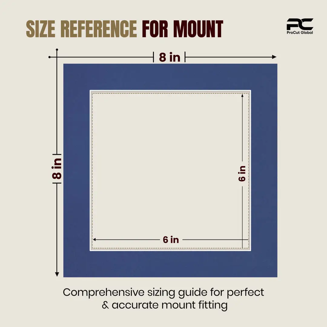 Blue 8x8" Picture Mount With 6x6" Aperture | Acid-Free Picture Mount Board thumbnail 3