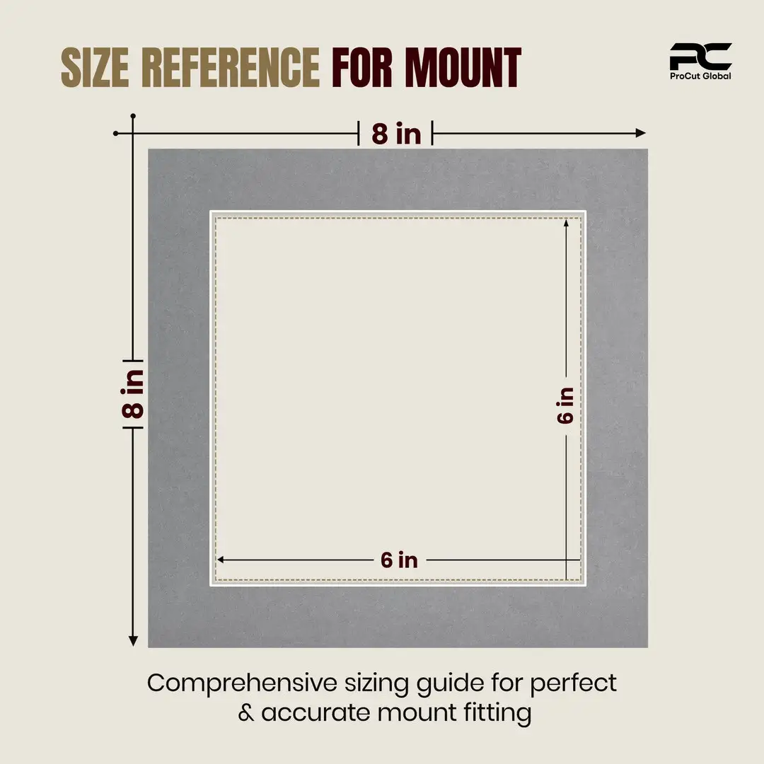 Mid Grey 8x8" Picture Mount With 6x6" Aperture | Acid-Free Picture Mount Board thumbnail 3