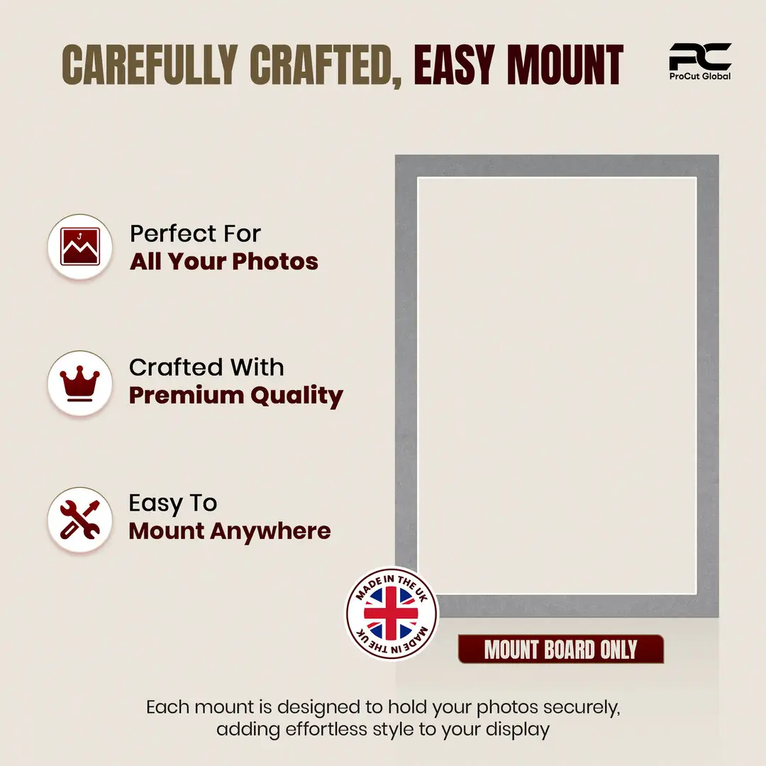 Mid Grey 100x70cm Picture Mount With 90x60cm Aperture | Acid-Free Mat Board For Photos & Artwork thumbnail 8