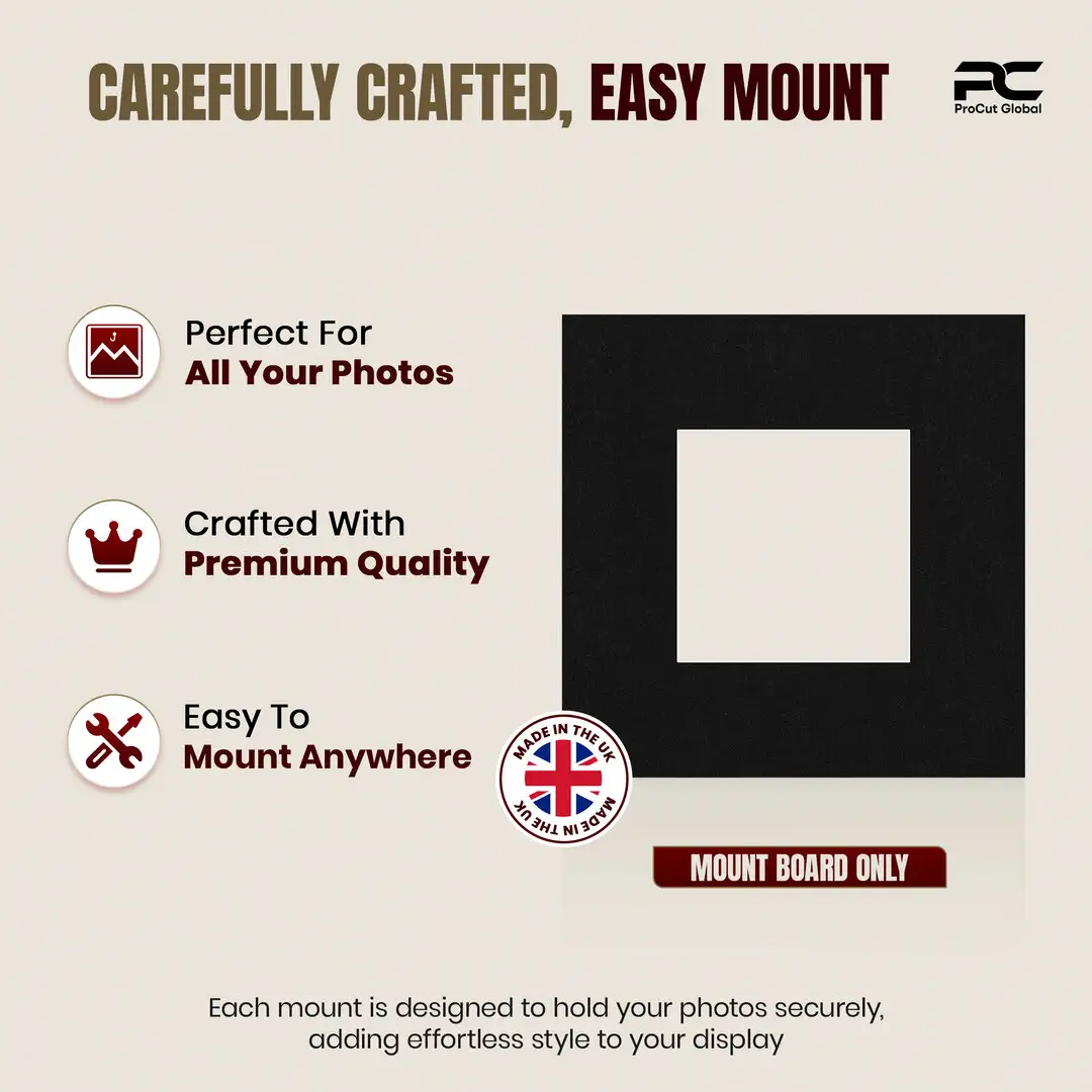 Black 10x10" Picture Mount With 5x5" Aperture | Acid-Free Mat Board For Photos & Artwork thumbnail 8
