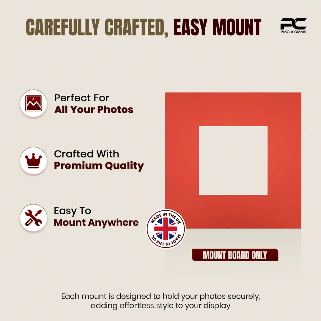 Poppy Red 10x10" Picture Mount With 5x5" Aperture | Acid-Free Mat Board For Picture Frames thumbnail 8