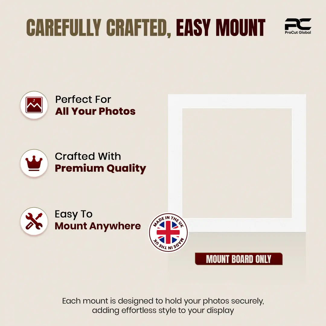 Ice White 10x10" Picture Mount With 8x8" Aperture | Acid-Free Picture Mount Board thumbnail 8