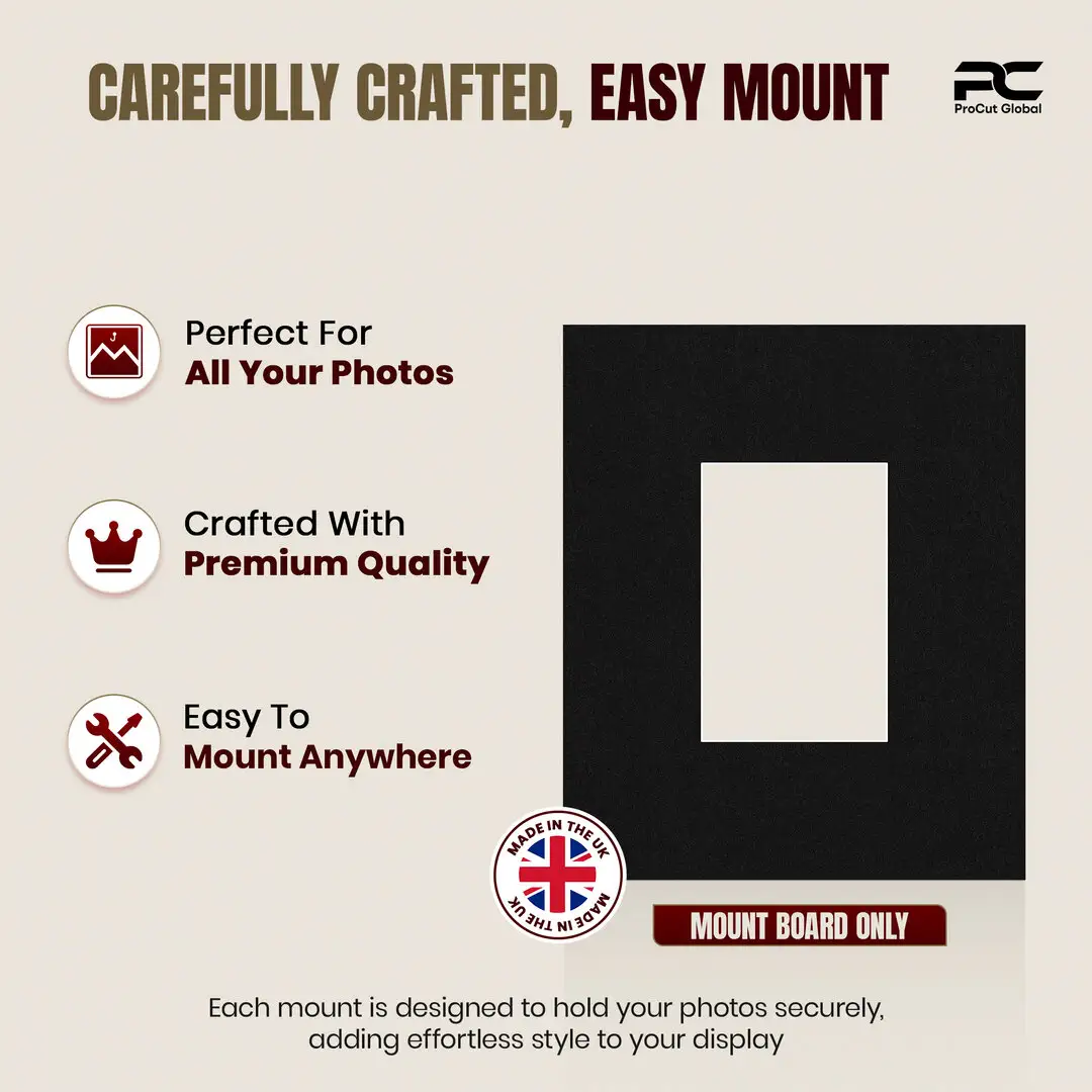 Black 12x10" Picture Mount With 6x4" Aperture | Acid-Free Mat Board For Picture Frames thumbnail 8