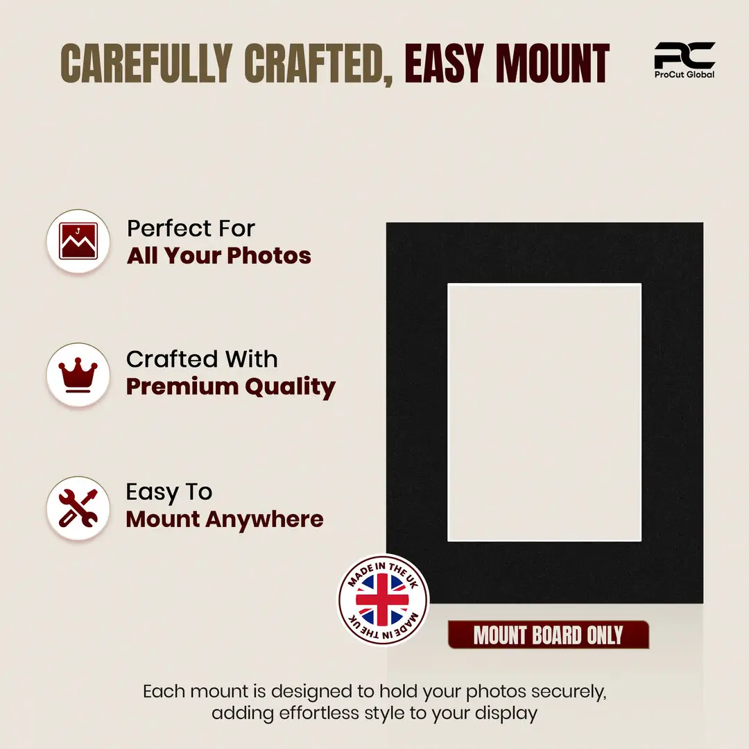Black 12x10" Picture Mount With 8x6" Aperture | Acid-Free Mat Board For Picture Frames thumbnail 8