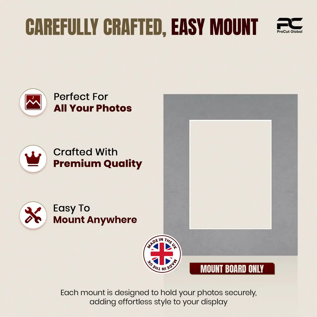 Mid Grey 12x10" Picture Mount With 8x6" Aperture | Acid-Free Picture Mount Board thumbnail 8