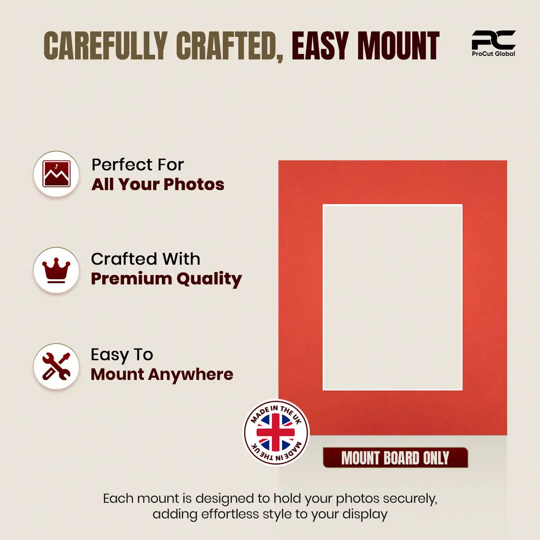 Poppy Red 12x10" Picture Mount With 8x6" Aperture | Acid-Free Mat Board For Picture Frames thumbnail 8