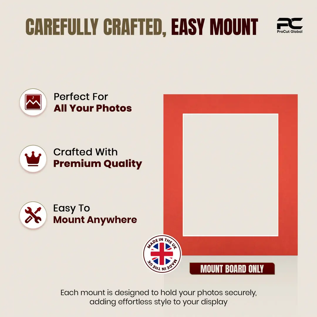 Poppy Red 12x10" Picture Mount With 9x7" Aperture | Acid-Free Mat Board For Picture Frames thumbnail 8