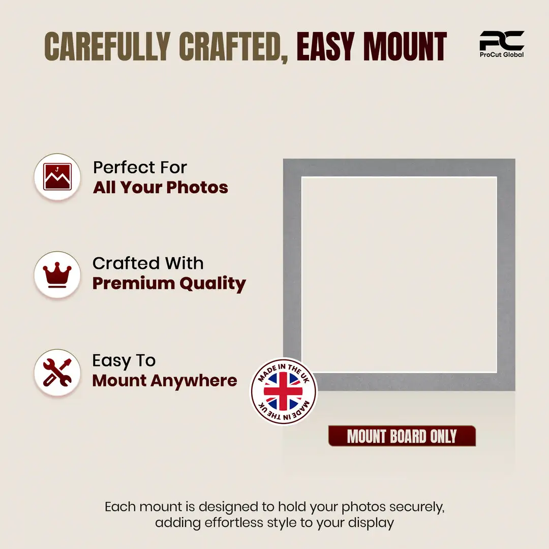 Mid Grey 12x12" Picture Mount With 10x10" Aperture | Acid-Free Mat Board For Picture Frames thumbnail 8