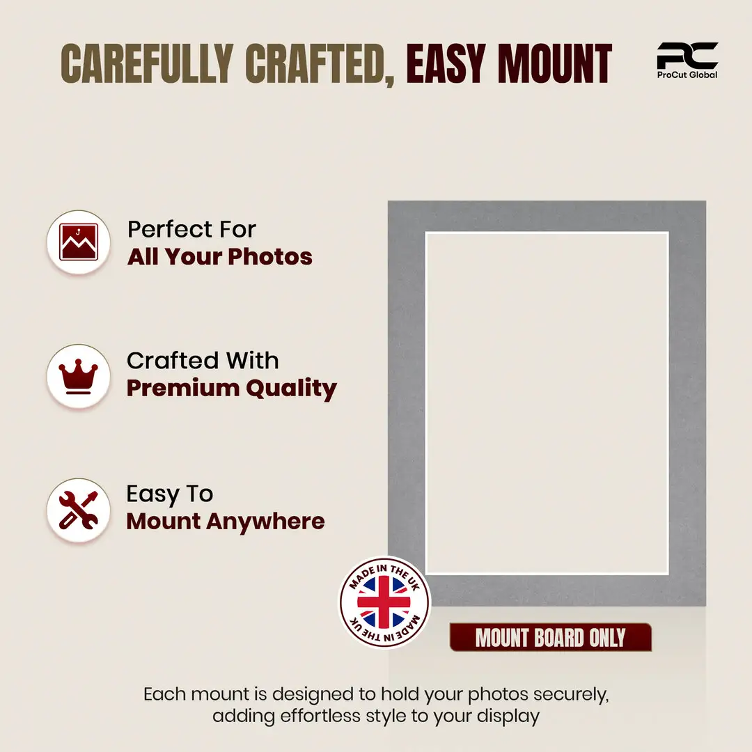 Mid Grey 14x11" Picture Mount With A4 Aperture | Acid-Free Picture Mount Board thumbnail 8