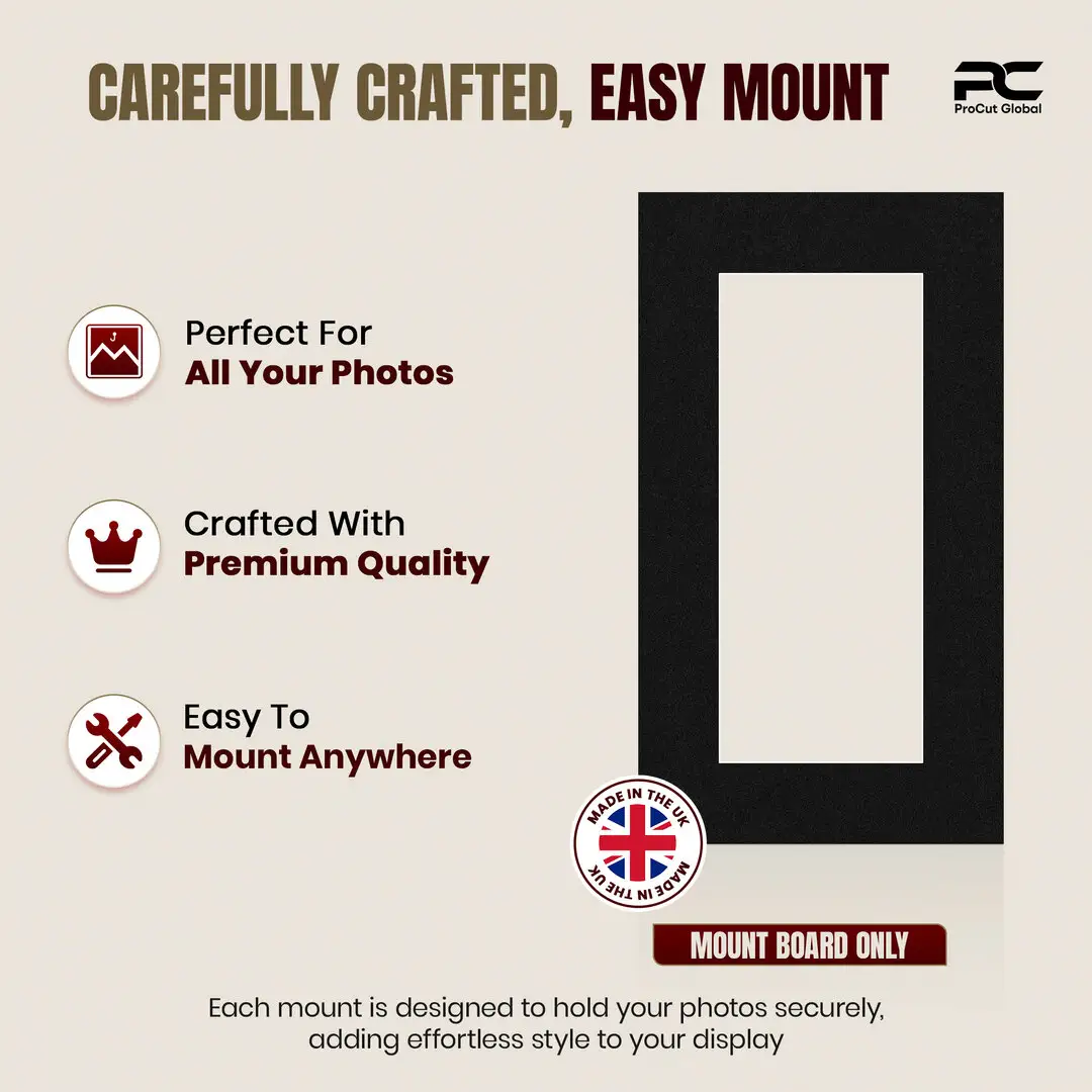 Black 16x9" Picture Mount With 12x5" Aperture | Acid-Free Picture Mount Board thumbnail 8