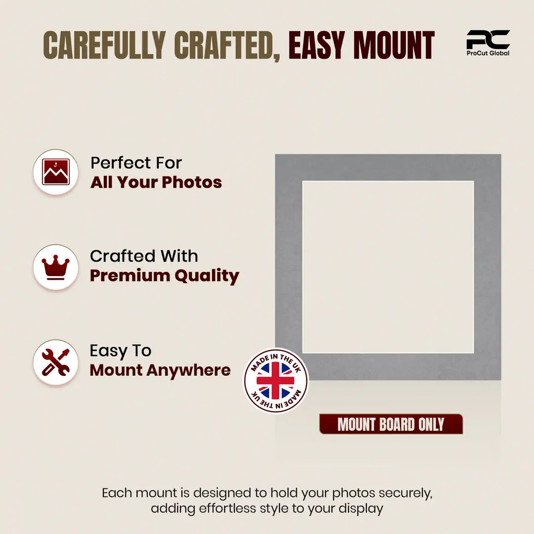Mid Grey 40x40cm Picture Mount With 30x30cm Aperture | Acid-Free Mat Board For Picture Frames thumbnail 8