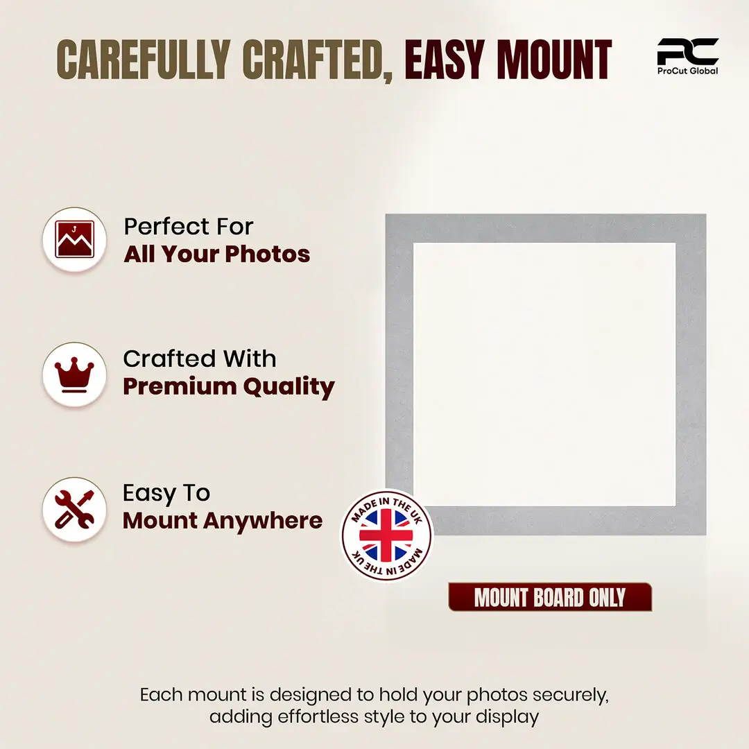 Silver 50x50cm Picture Mount With 40x40cm Aperture | Acid-Free Picture Mount Board thumbnail 8