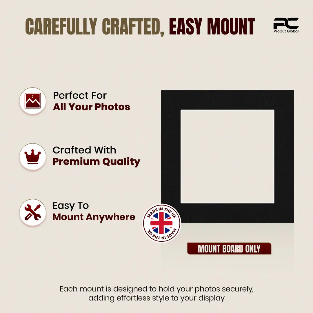 Black 5x5" Picture Mount With 3.5x3.5" Aperture | Acid-Free Mat Board For Picture Frames thumbnail 8
