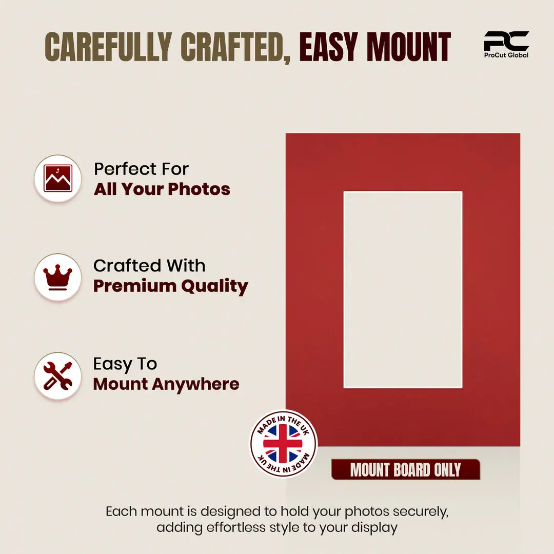 Crimson 8x6" Picture Mount With 5x3" Aperture | Acid-Free Mat Board For Photos & Artwork thumbnail 8