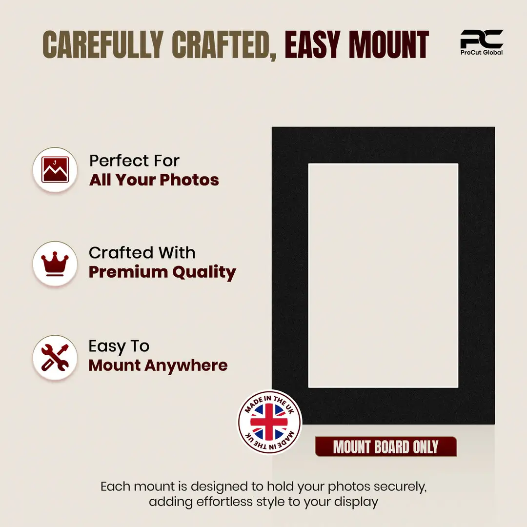 Black 8x6" Picture Mount With 6x4" Aperture | Acid-Free Mat Board For Photos & Artwork thumbnail 8