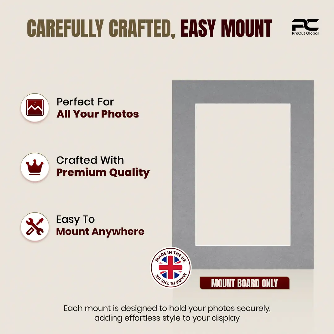 Mid Grey 8x6" Picture Mount With 6x4" Aperture | Acid-Free Mat Board For Picture Frames thumbnail 8