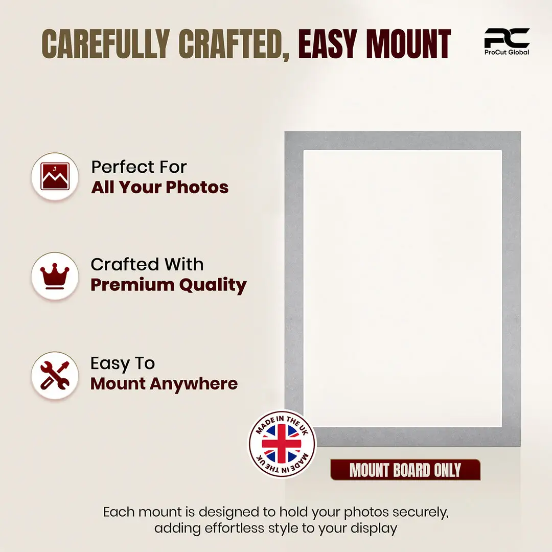 Silver 8x6" Picture Mount With 7x5" Aperture | Acid-Free Picture Mount Board thumbnail 8