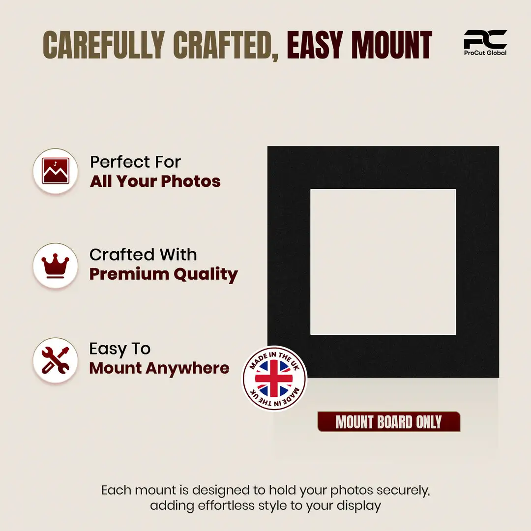 Black 8x8" Picture Mount With 5x5" Aperture | Acid-Free Mat Board For Picture Frames thumbnail 8
