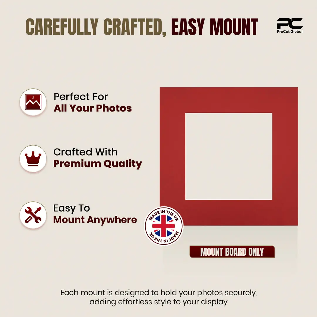 Crimson 8x8" Picture Mount With 5x5" Aperture | Acid-Free Picture Mount Board thumbnail 8
