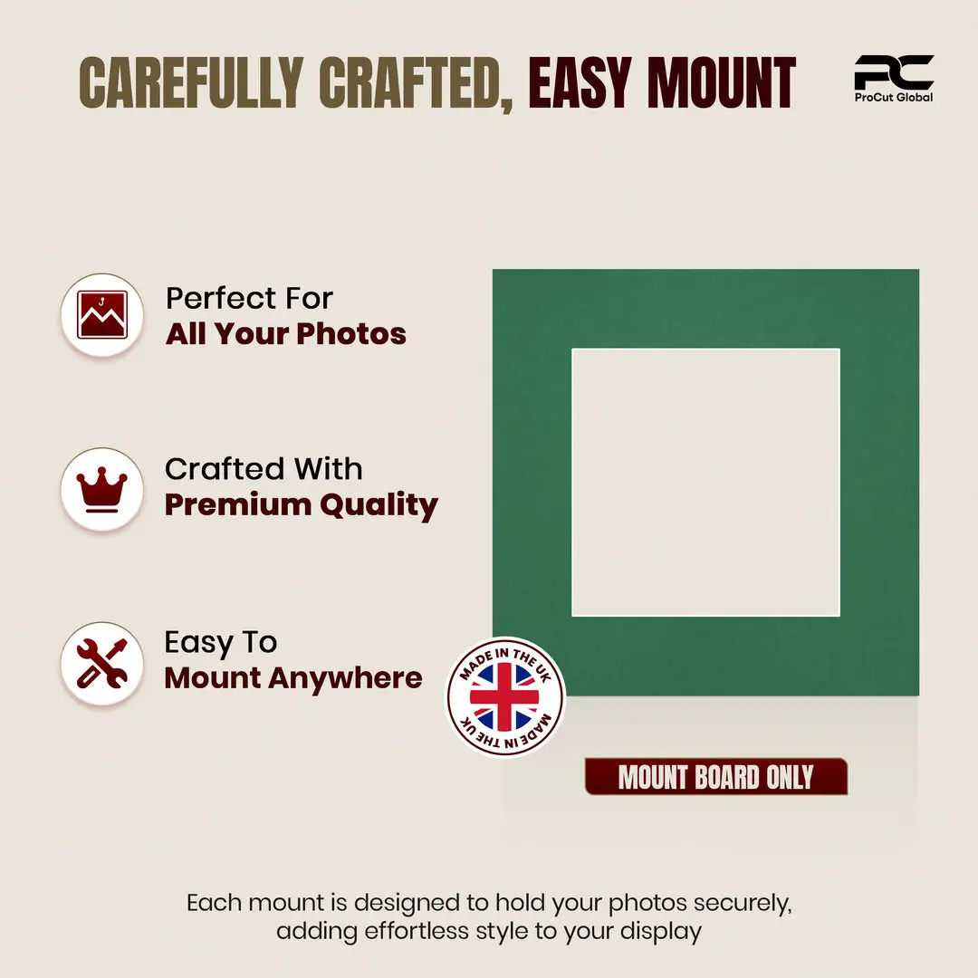 Emerald (Green) 8x8" Picture Mount With 5x5" Aperture | Acid-Free Mat Board For Picture Frames thumbnail 8