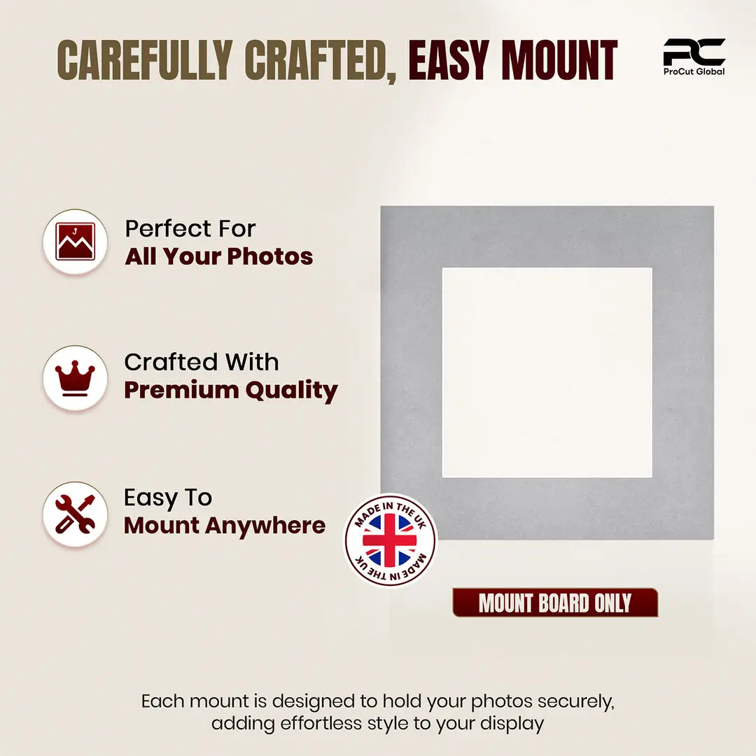 Silver 8x8" Picture Mount With 5x5" Aperture | Acid-Free Picture Mount Board thumbnail 8