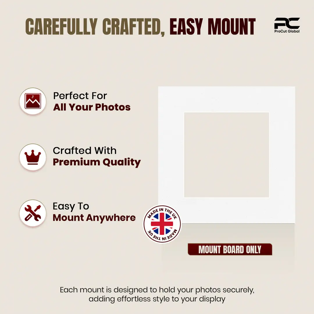 Ice White 8x8" Picture Mount With 5x5" Aperture | Acid-Free Mat Board For Picture Frames thumbnail 8